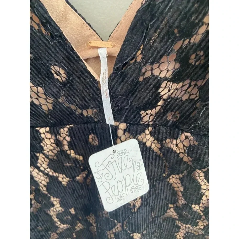 Free People Dangerous Love Black Mini Dress Lace Floral New with tags Size 8